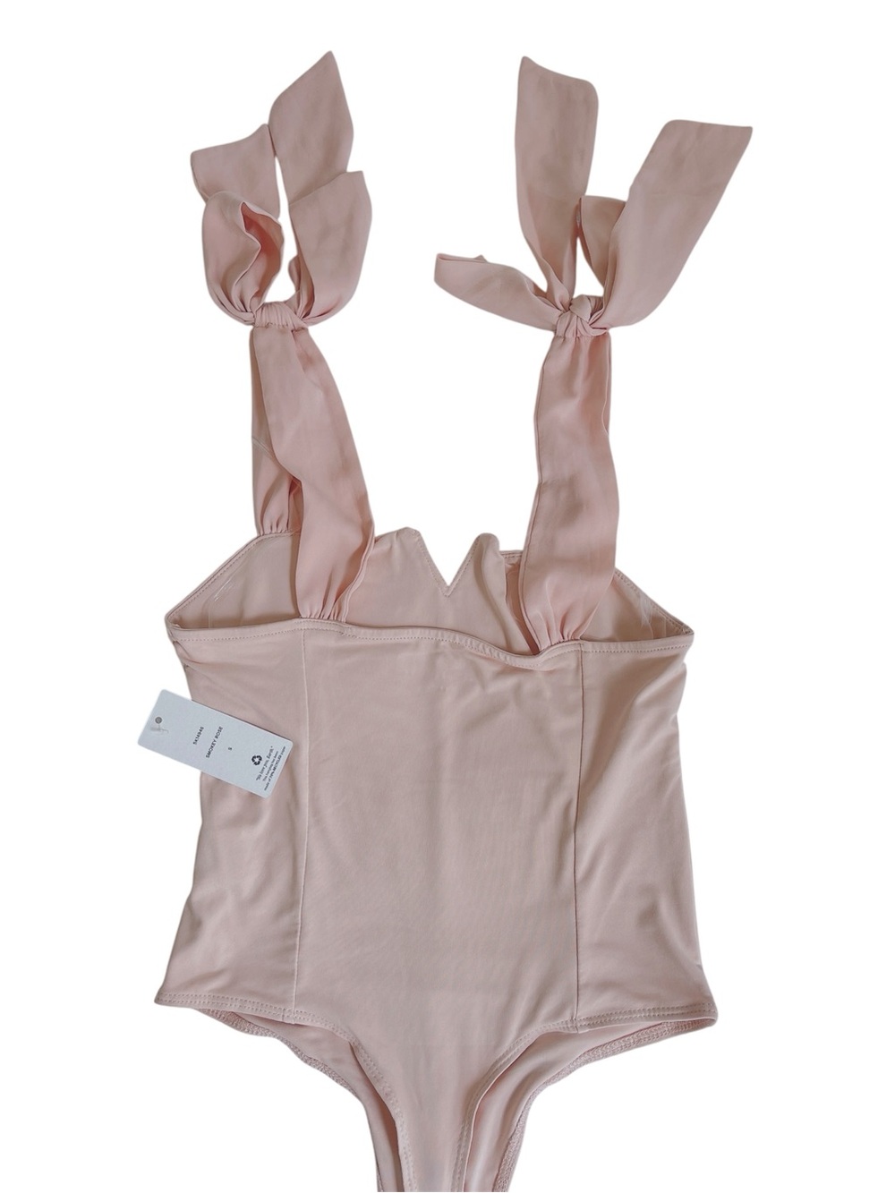New Luxe Classics Pink Rose Lola Blush Tie-Shoulder Bodysuit in size Small - Picture 4 of 4